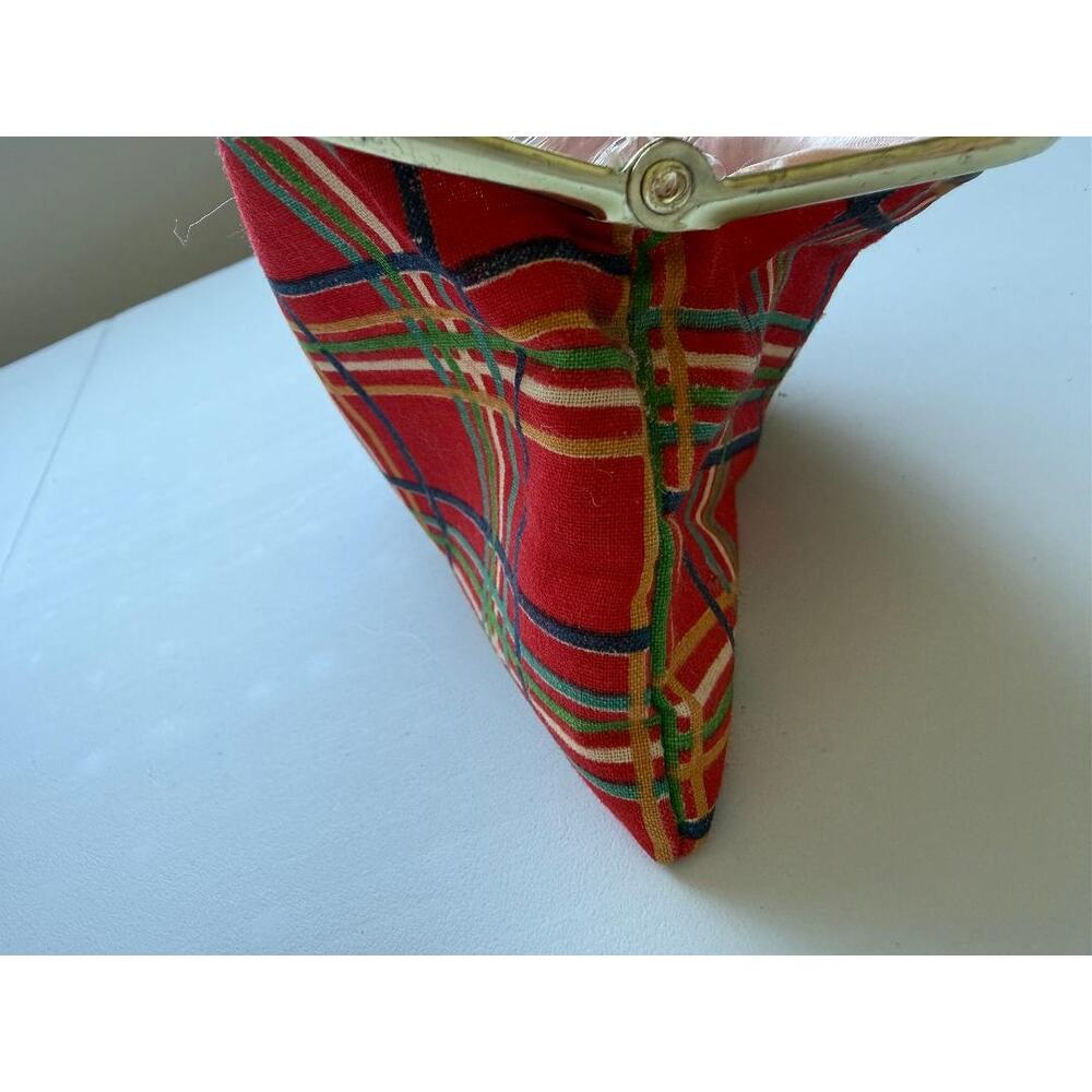 Vintage Royal Stewart Tartan Kiss Lock Clutch Purse Pink Satin Lining 1960s - Picture 7 of 7